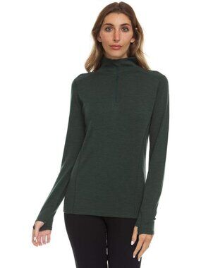 Forest Green X-Small 100% Merino Wool Midweight Women's 1/4 Zip Midlayer